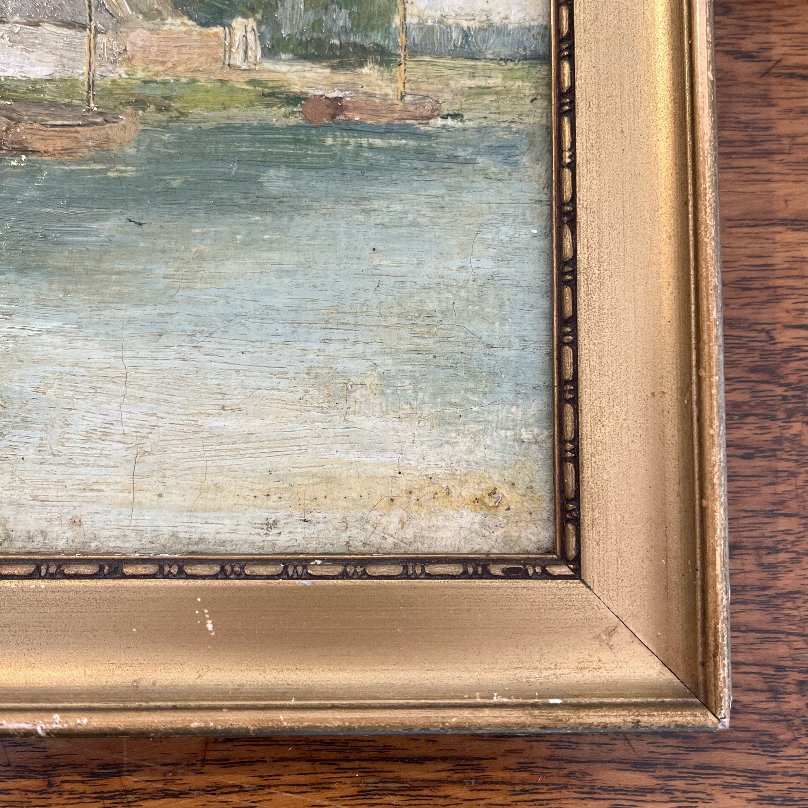 Vintage Provincial Village by Water Painting