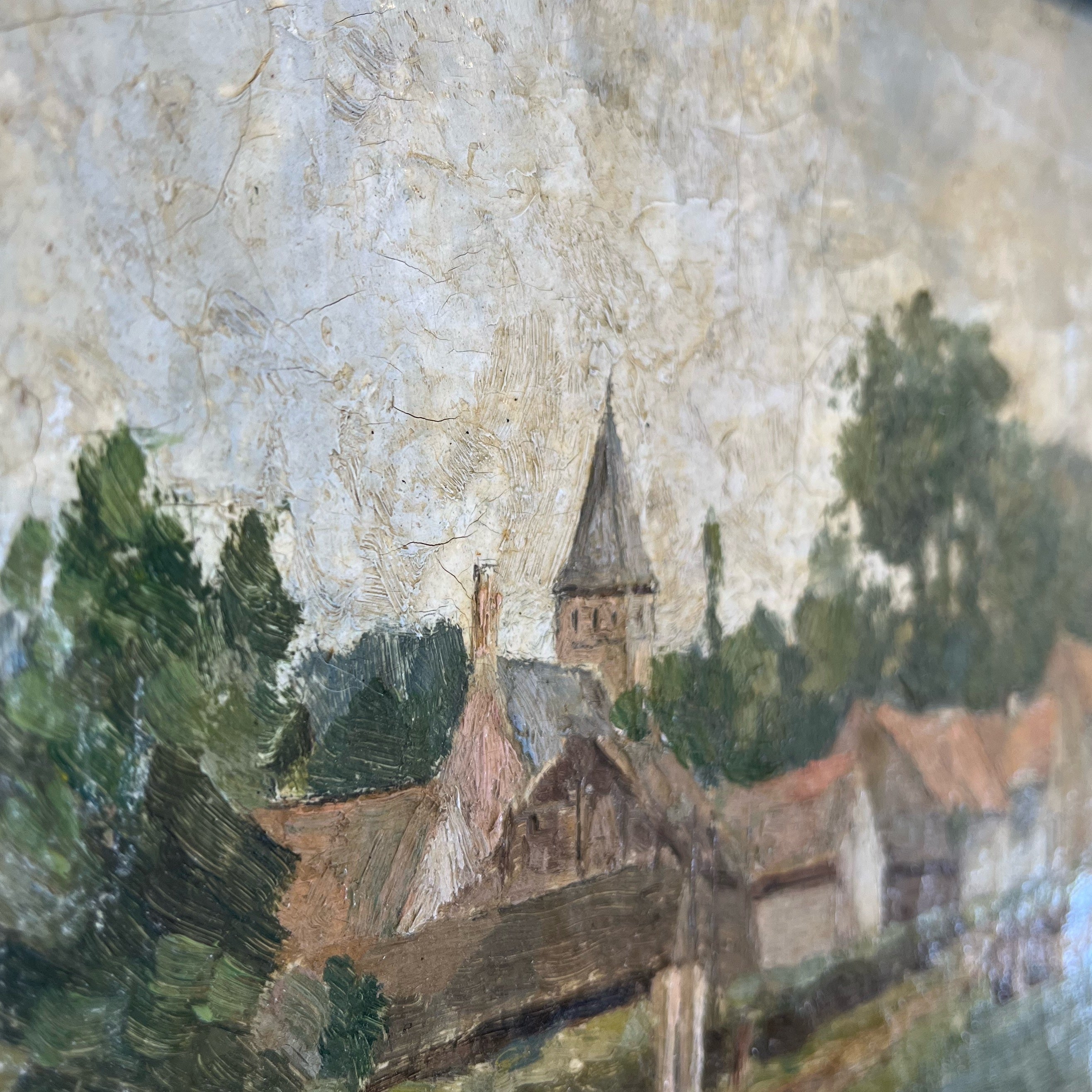 Vintage Provincial Village by Water Painting