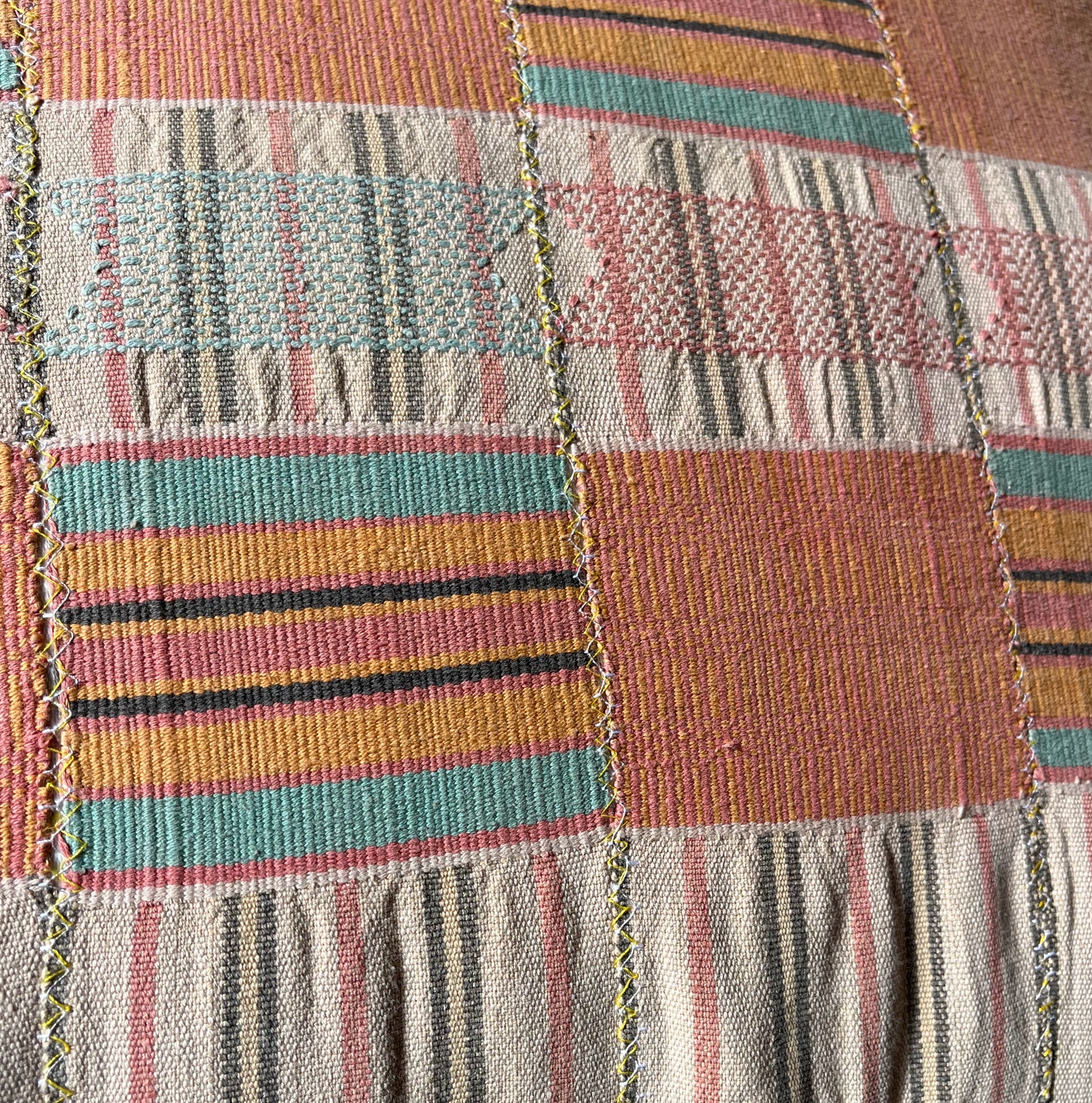 African Patchwork Textile Pillow, 17" x 21"