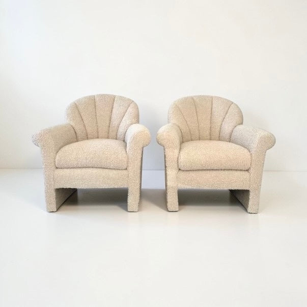 S/2 Vintage Scalloped Back Lounge Chairs