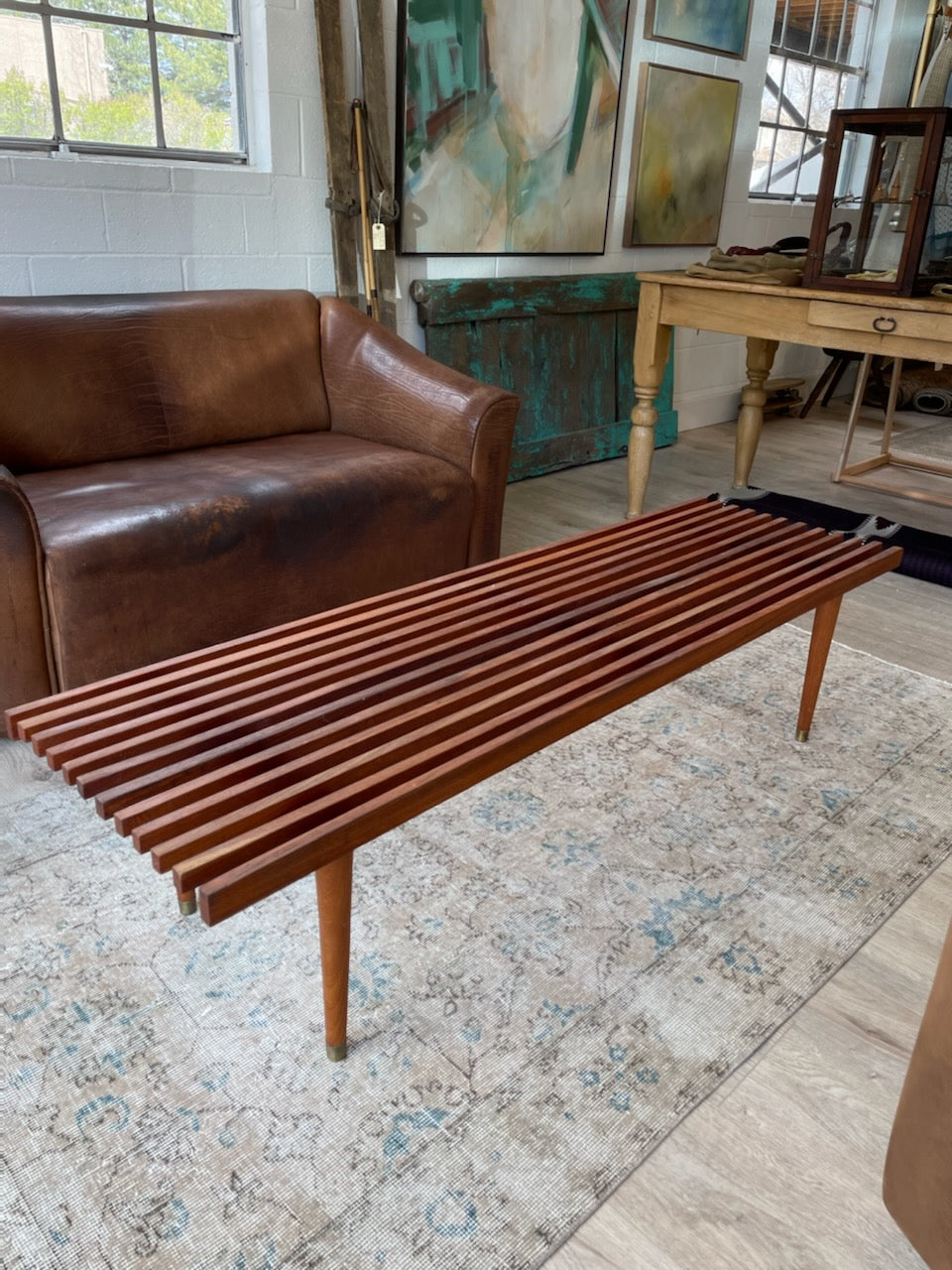Vintage MCM Slat Bench