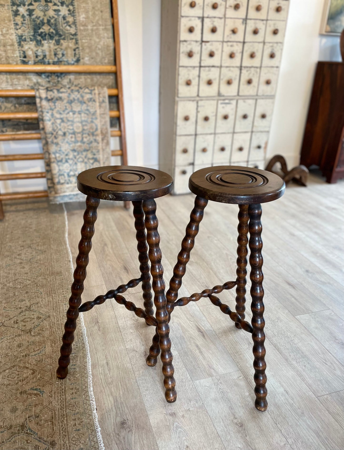 Vintage French Bobbin-Leg Stool