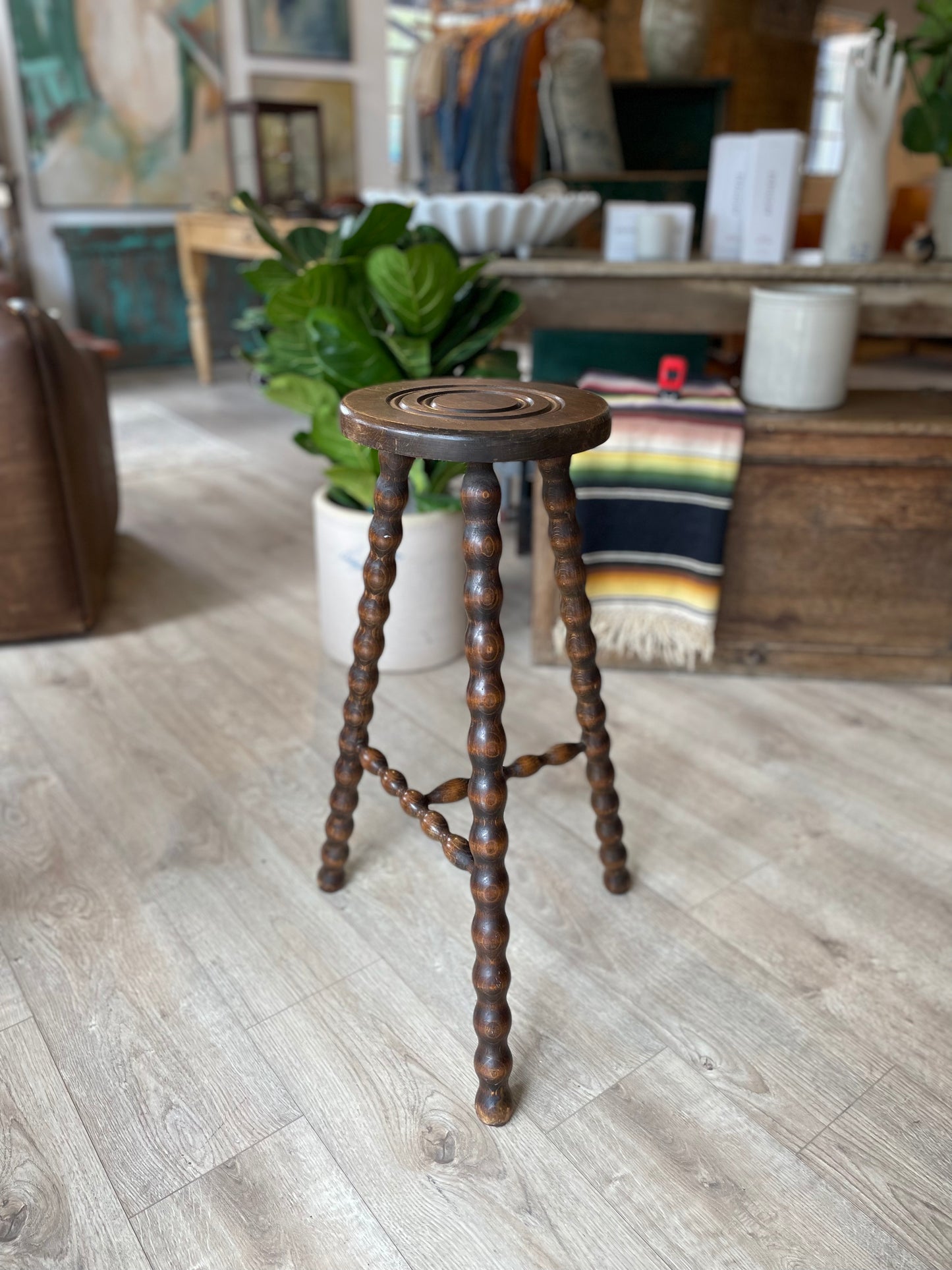 Vintage French Bobbin-Leg Stool