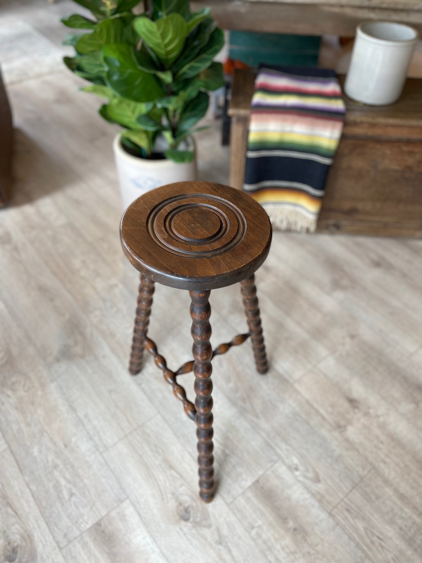 Vintage French Bobbin-Leg Stool