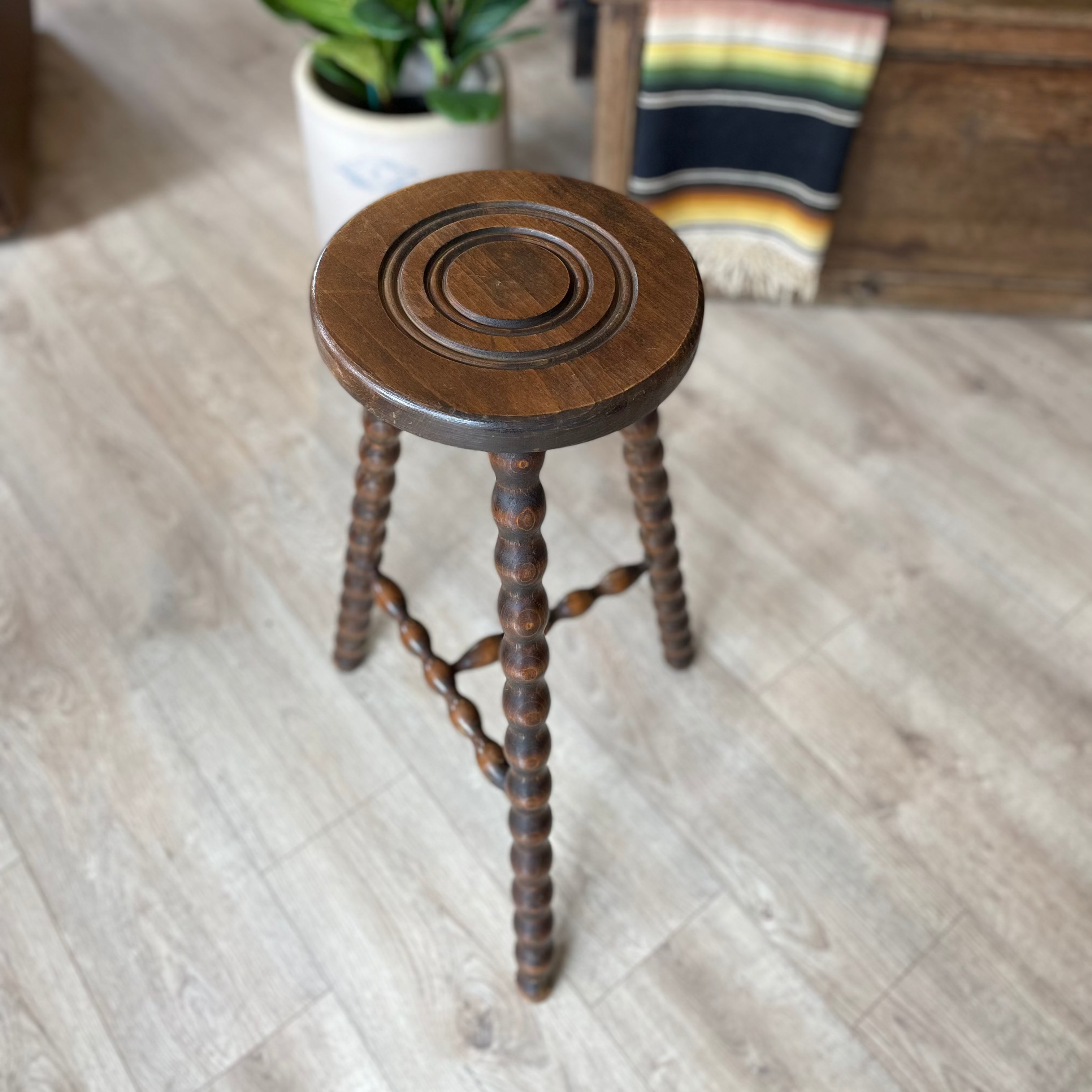 Vintage French Bobbin-Leg Stool