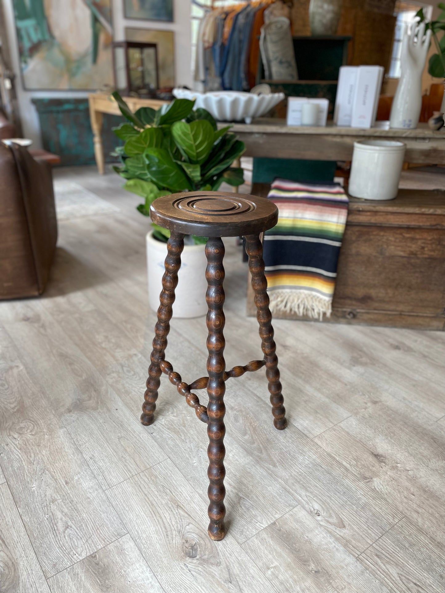 Vintage French Bobbin-Leg Stool