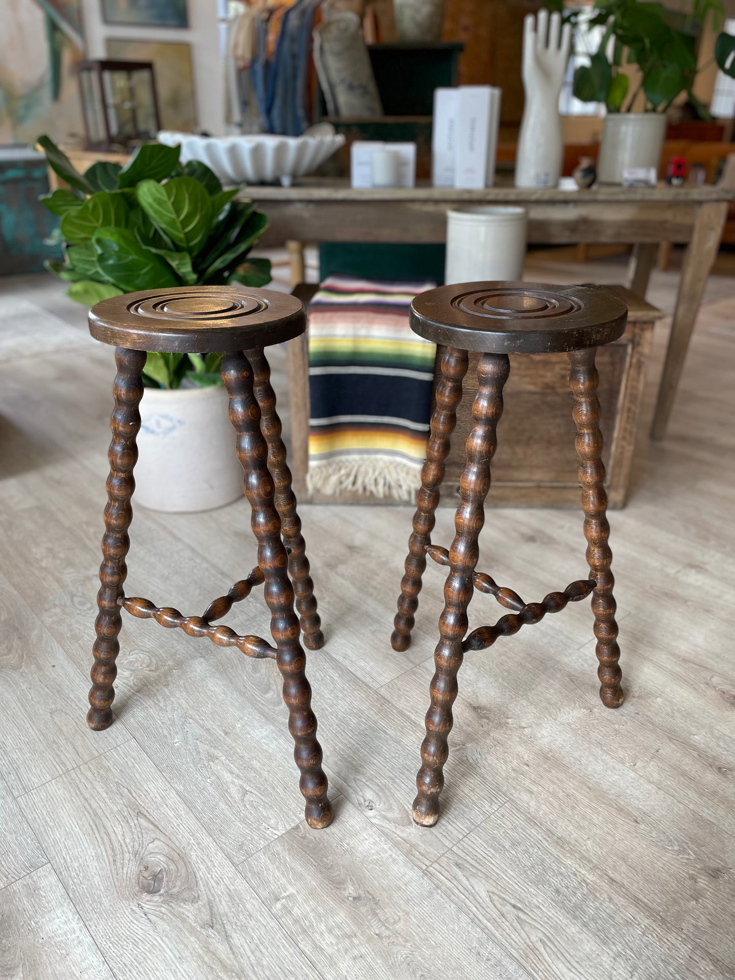 Vintage French Bobbin-Leg Stool