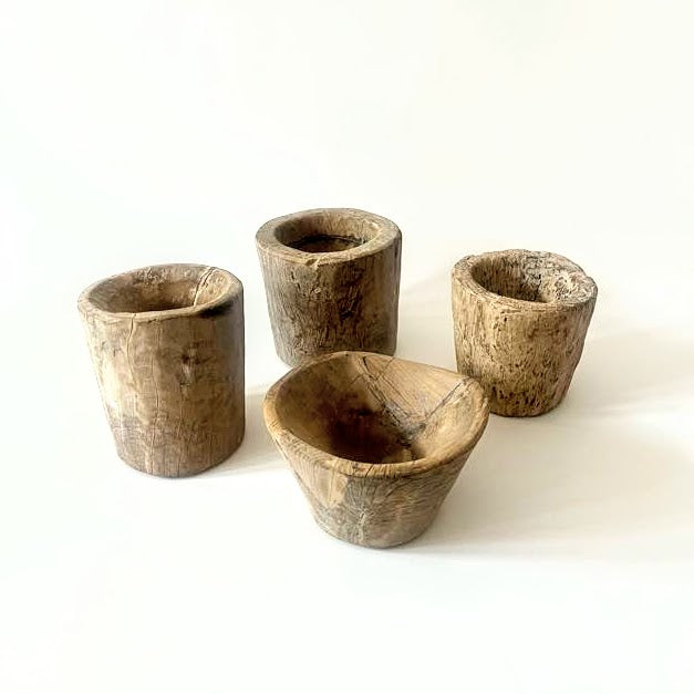Vintage Wooden Mortar Bowl, Medium