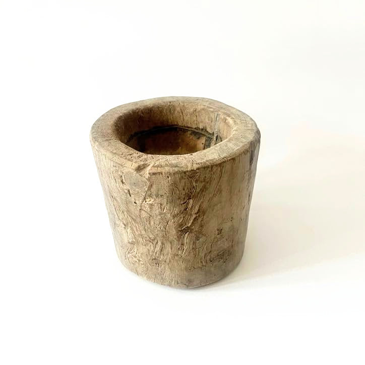 Vintage Wooden Mortar Bowl, Medium