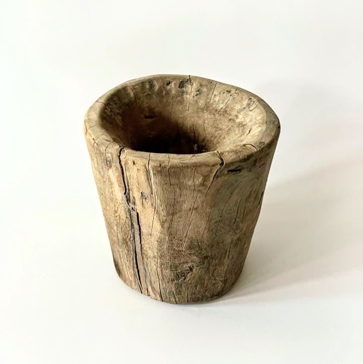 Vintage Wooden Mortar Bowl, Medium