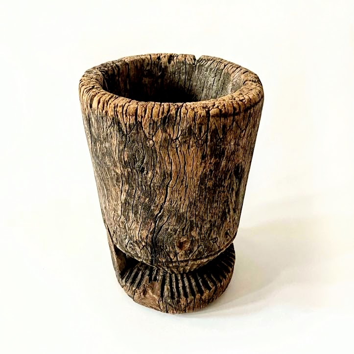 Vintage Wooden Mortar Bowl, Large