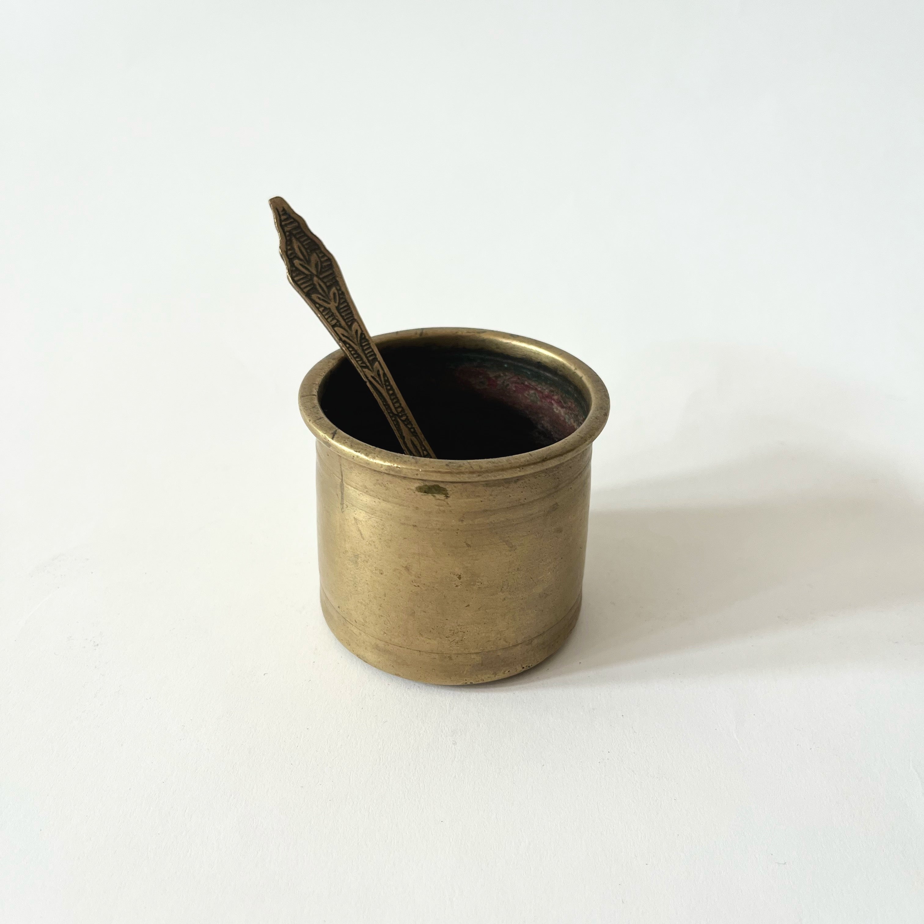 Vintage Brass Lota Cup and Spoon