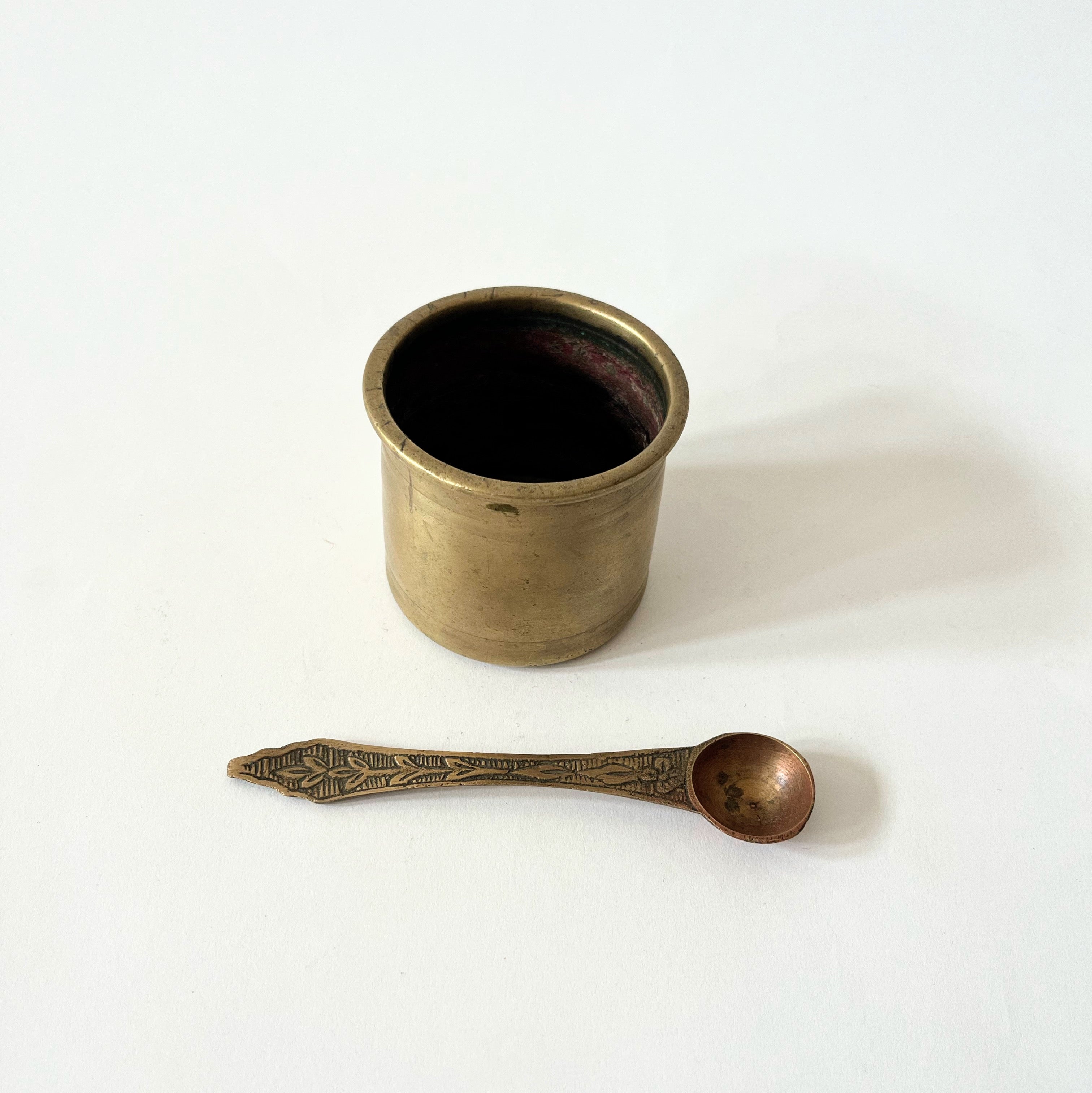 Vintage Brass Lota Cup and Spoon