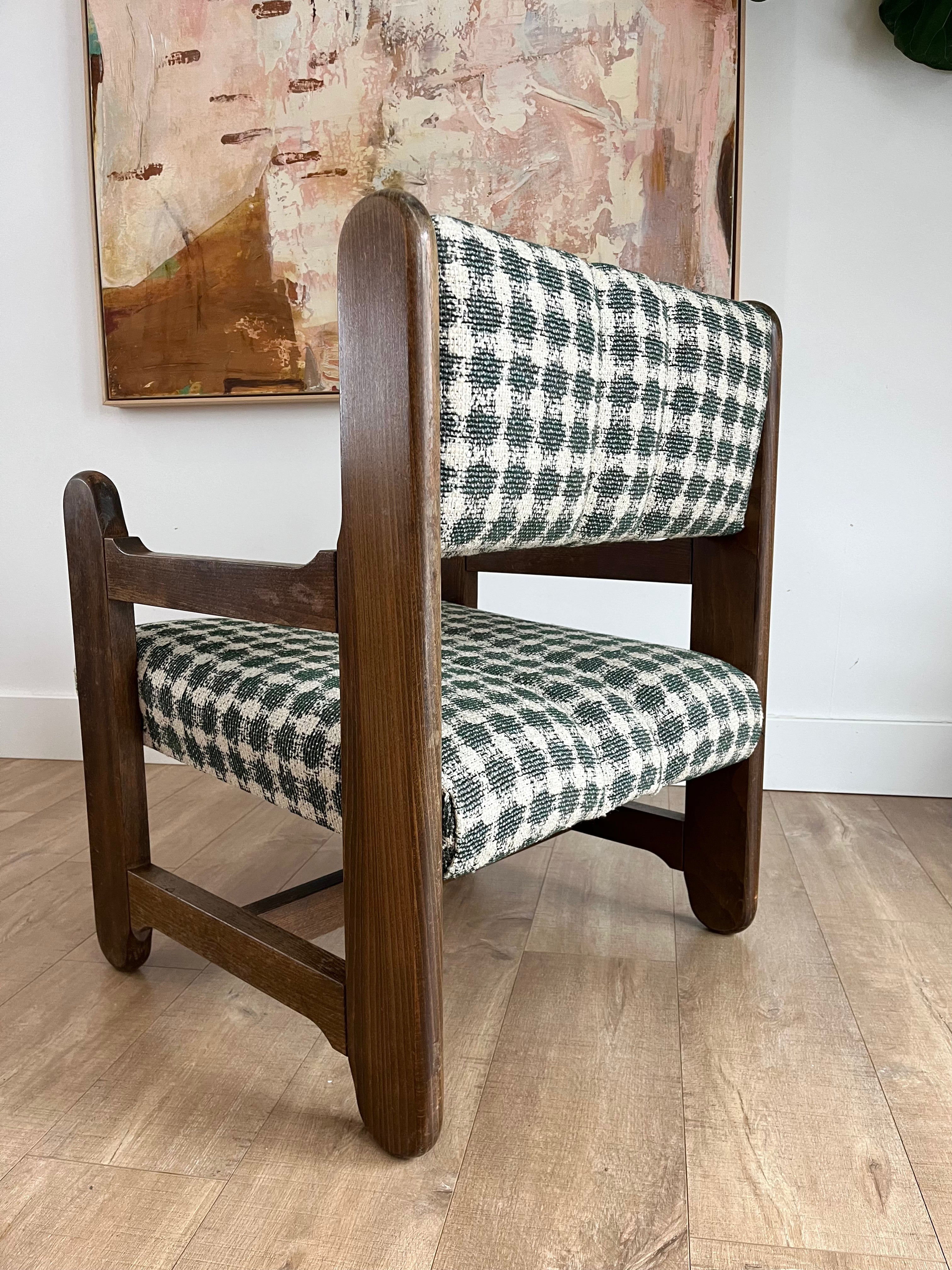 S/2 Mid Century Rustic Modernist Chairs Newly Reupholstered In Lorenzo Castillo Fabric