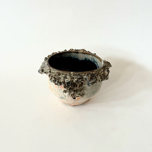 Found Pottery Wide Glazed Vase with Organic Details