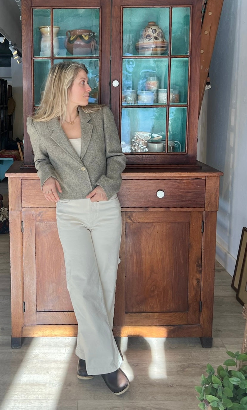 Vintage Herringbone Cropped Wool Blazer