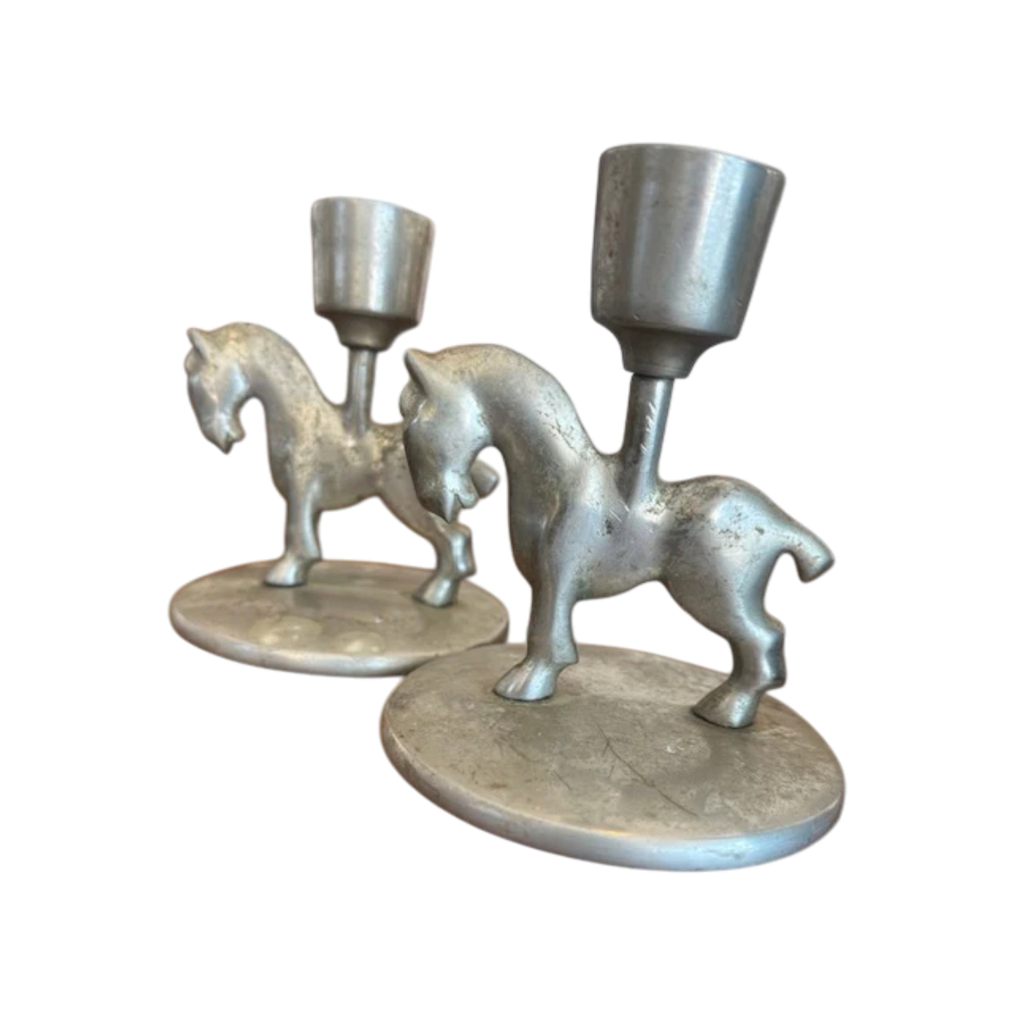 Vintage Pewter Horse Candlesticks