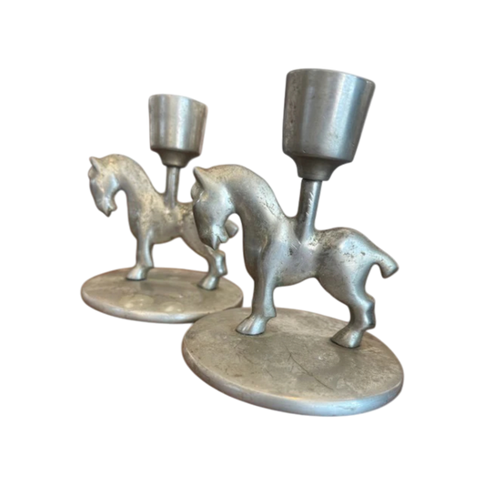 Vintage Pewter Horse Candlesticks