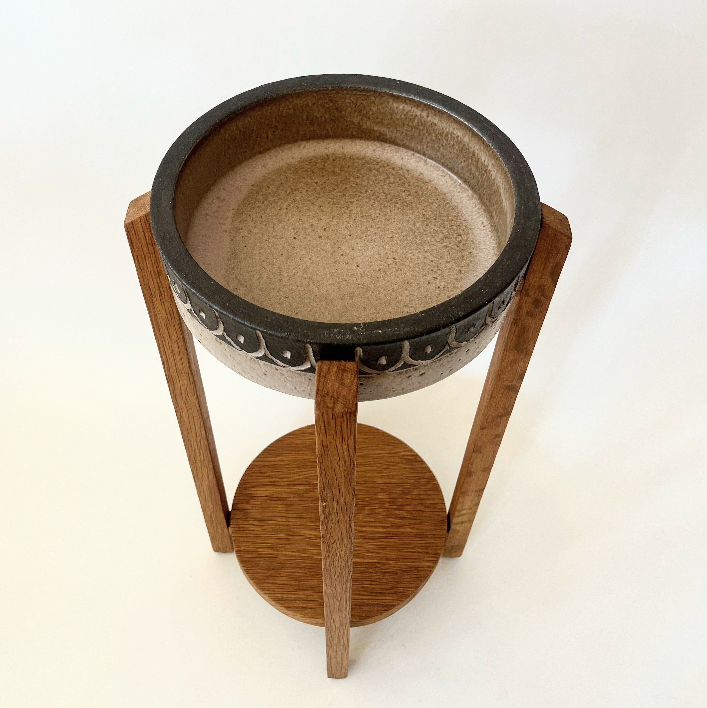 1960's Danish Side Table With Ceramic Bowl. #1