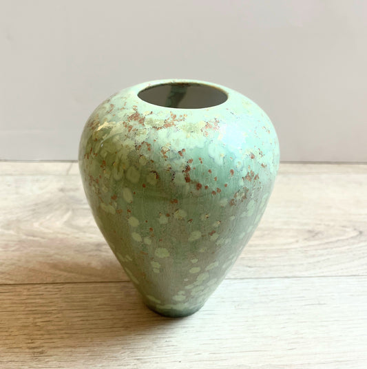Found Handmade Pale Green Splatter Vase