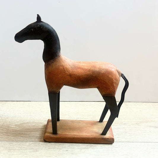 Primitive Wood and Metal Horse Sculpture