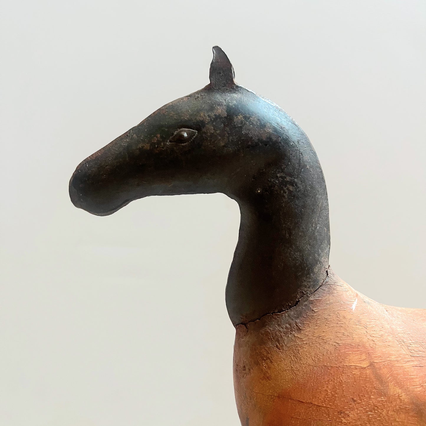 Primitive Wood and Metal Horse Sculpture