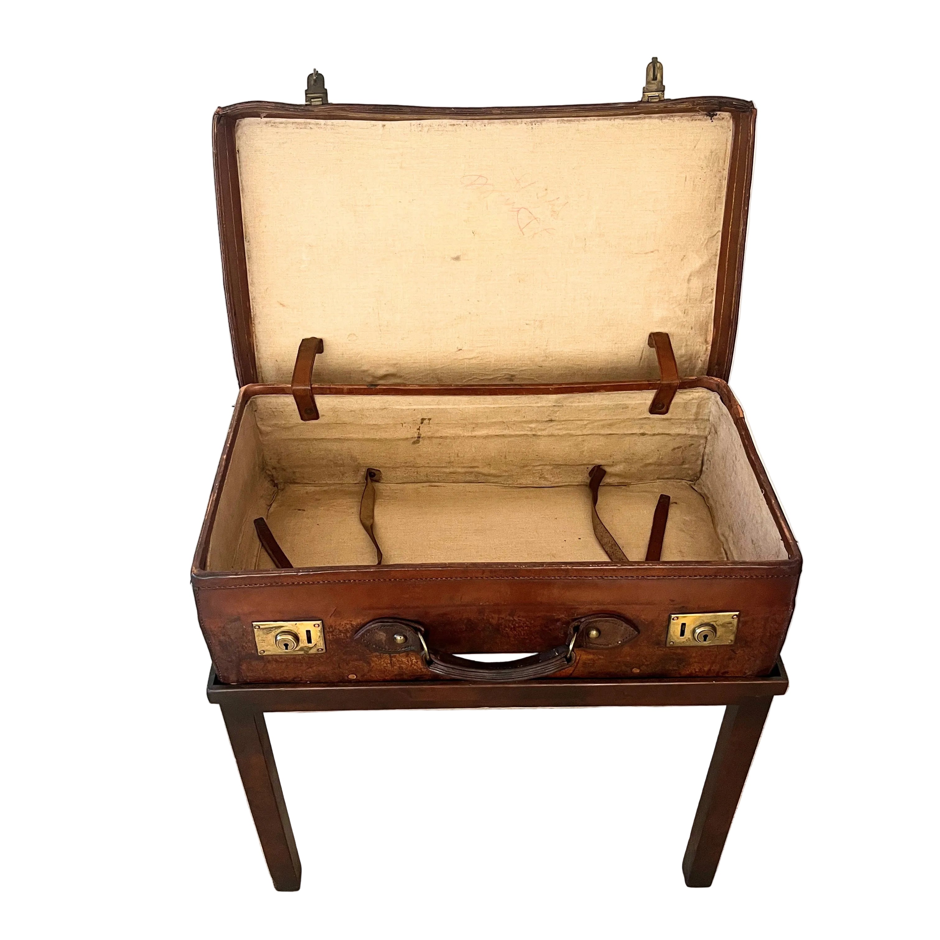 Vintage Side Table Made From Antique Leather Suitcase