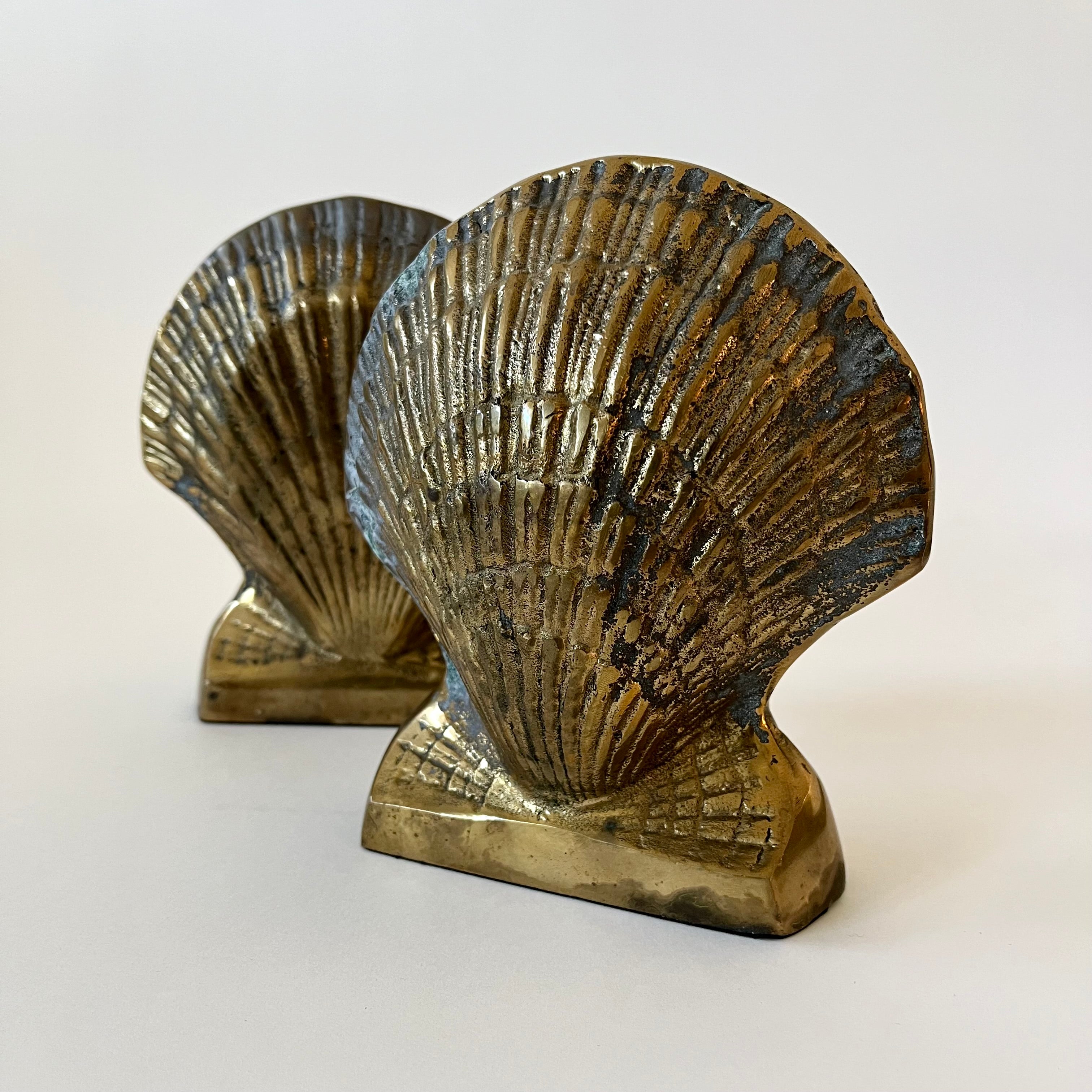 Vintage Brass Shell Book Ends