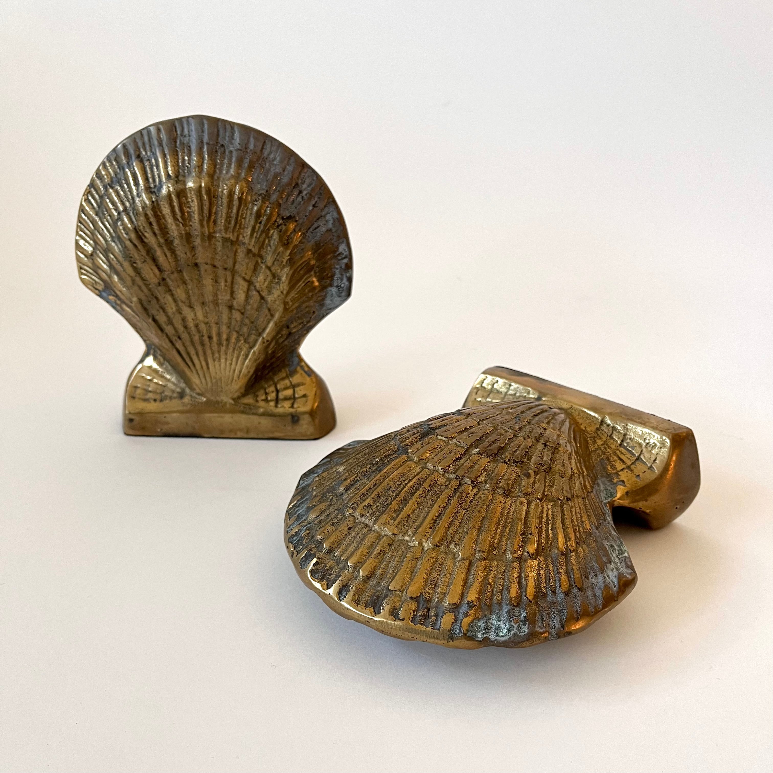 Vintage Brass Shell Book Ends
