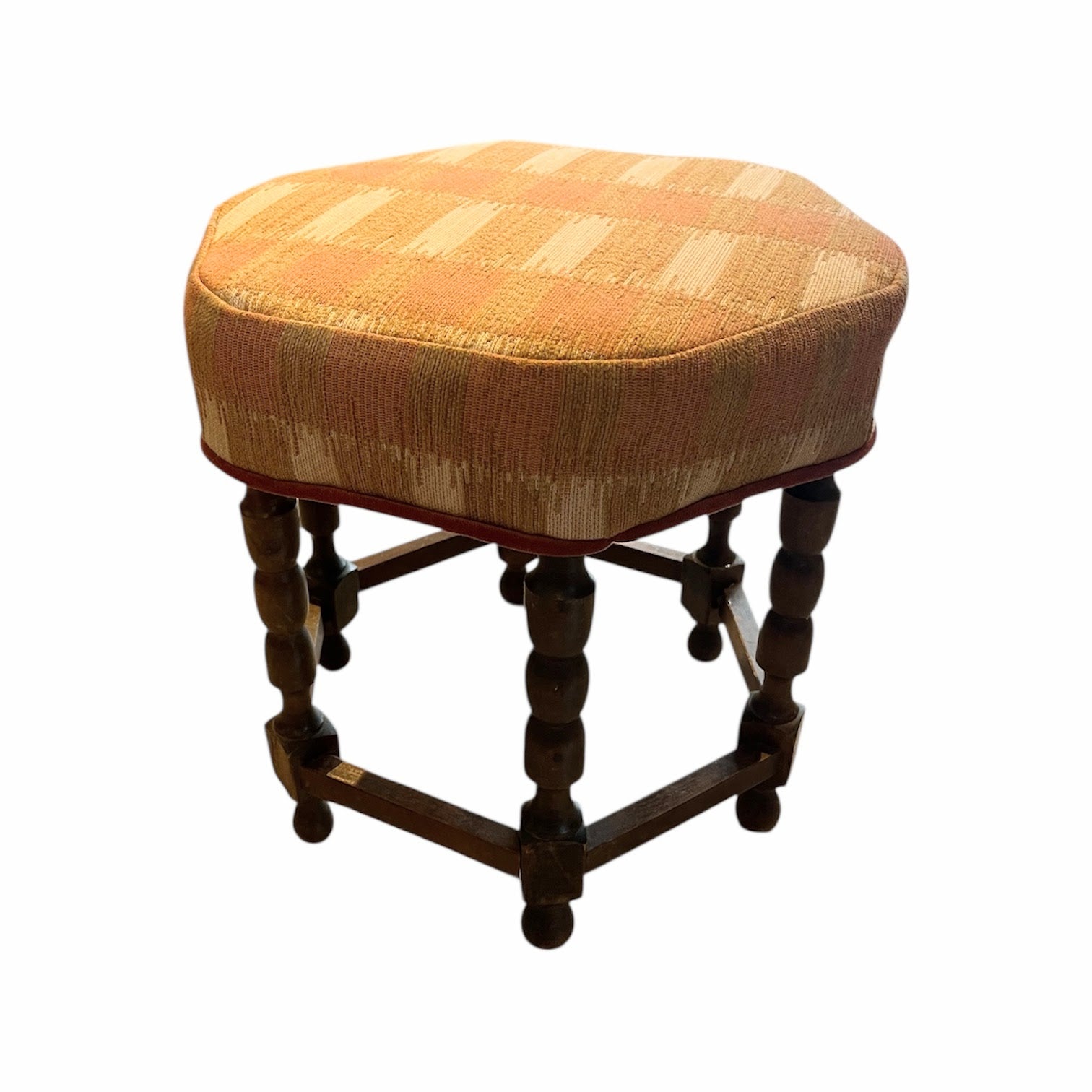 Vintage Bobbin-Leg Upholstered Stool
