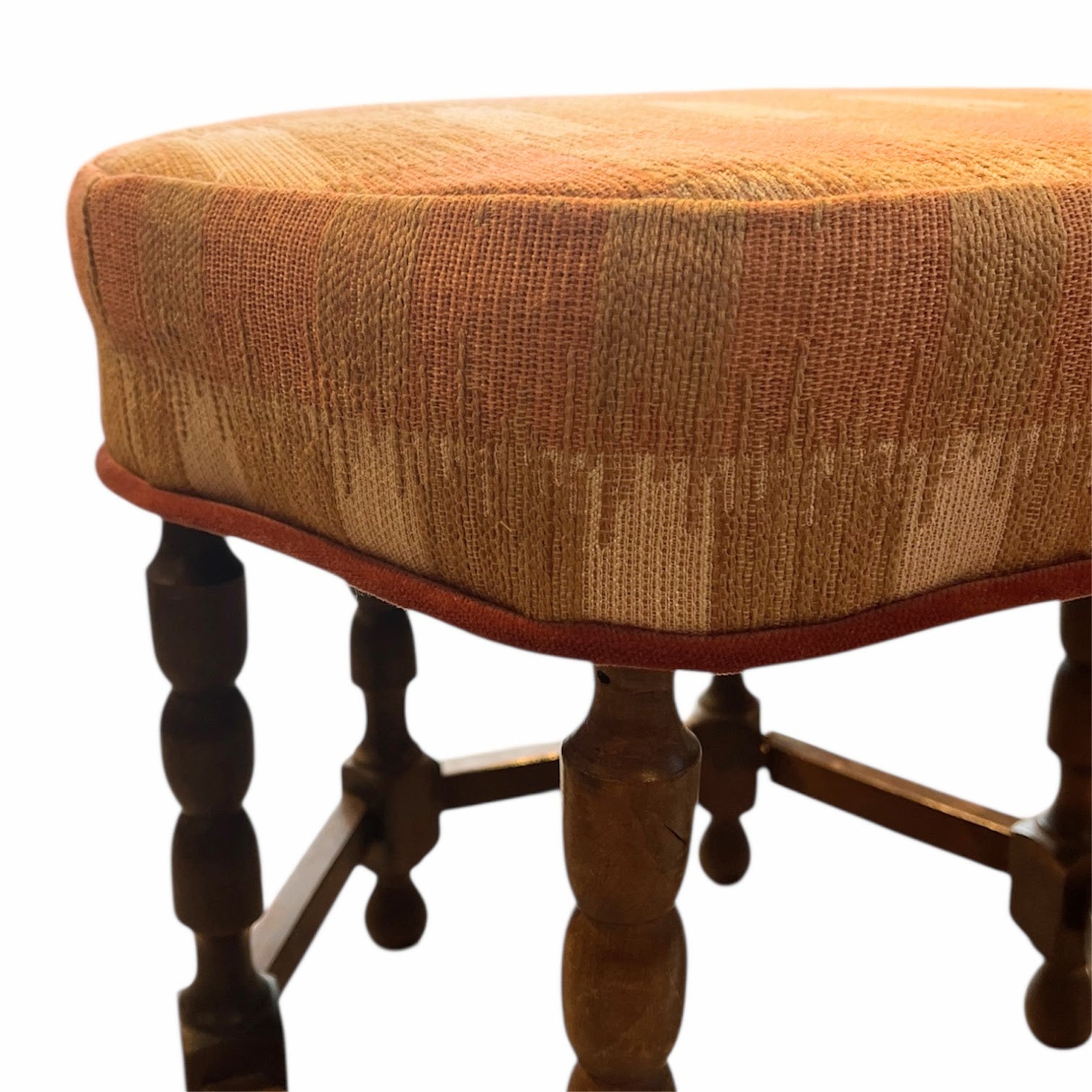 Vintage Bobbin-Leg Upholstered Stool