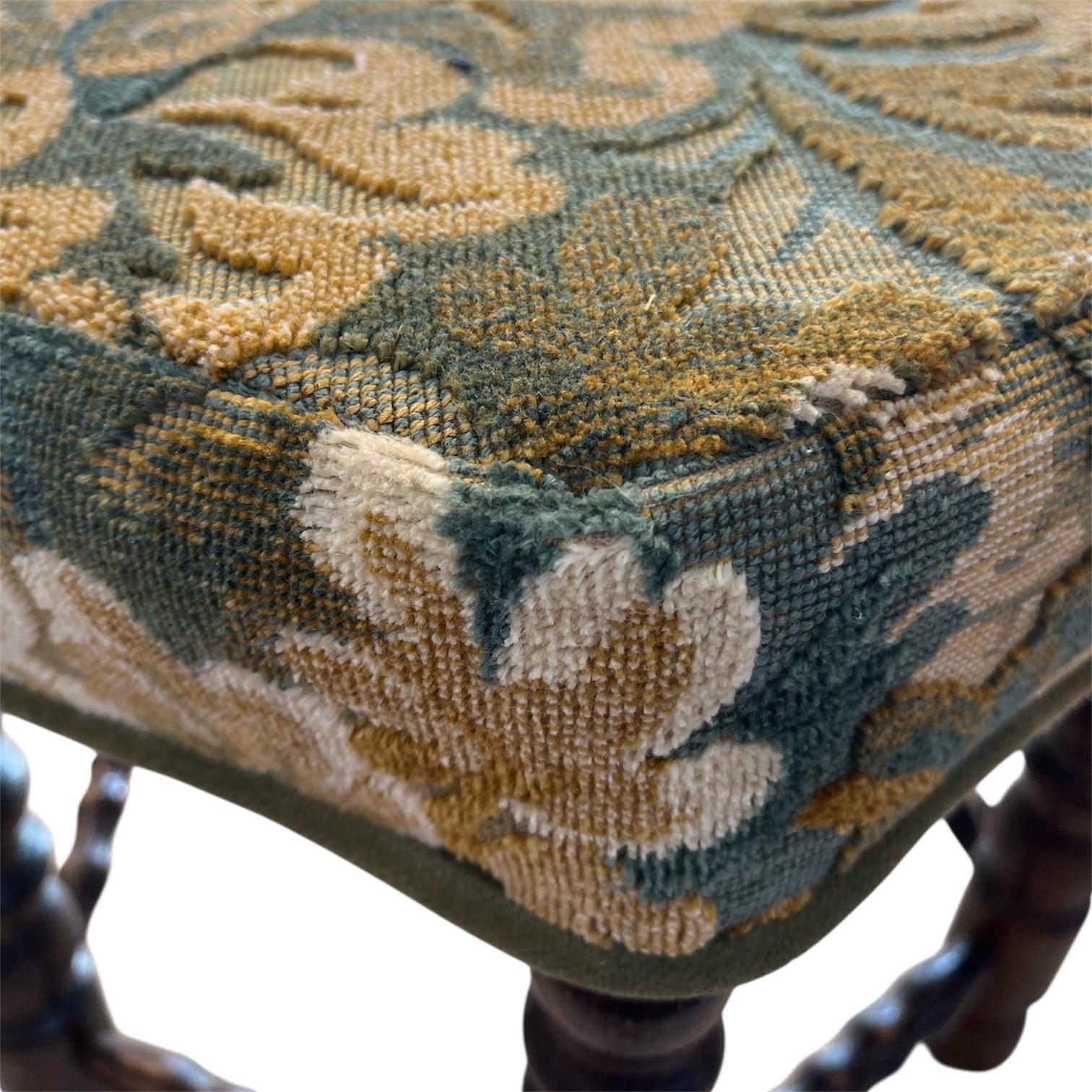 Vintage Bobbin-Leg Upholstered Stool