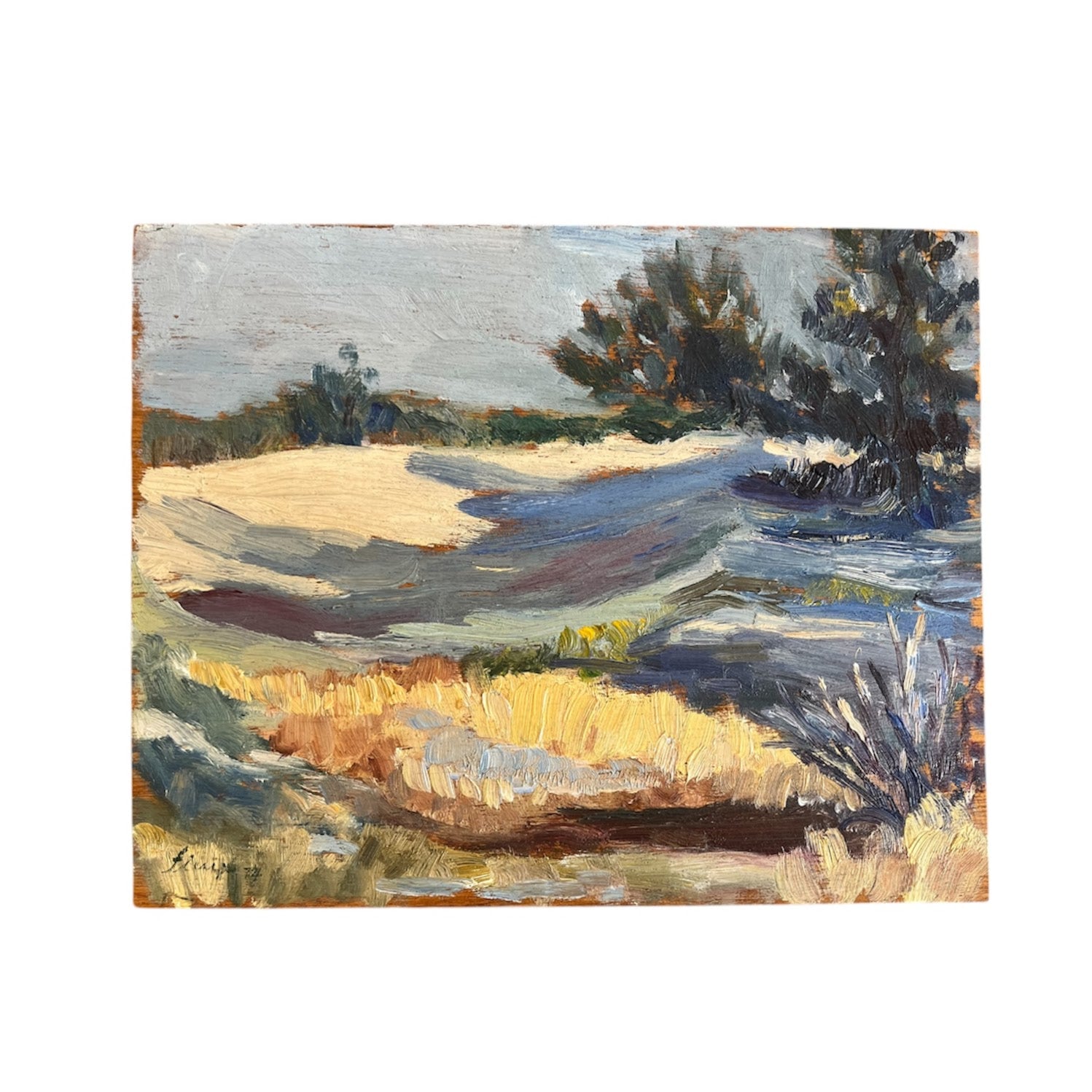Vintage Coastal Marsh Oil on Board