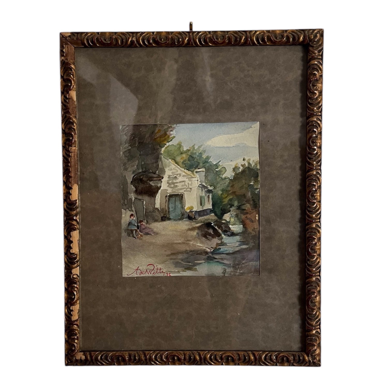 Village Stream Watercolor Painting