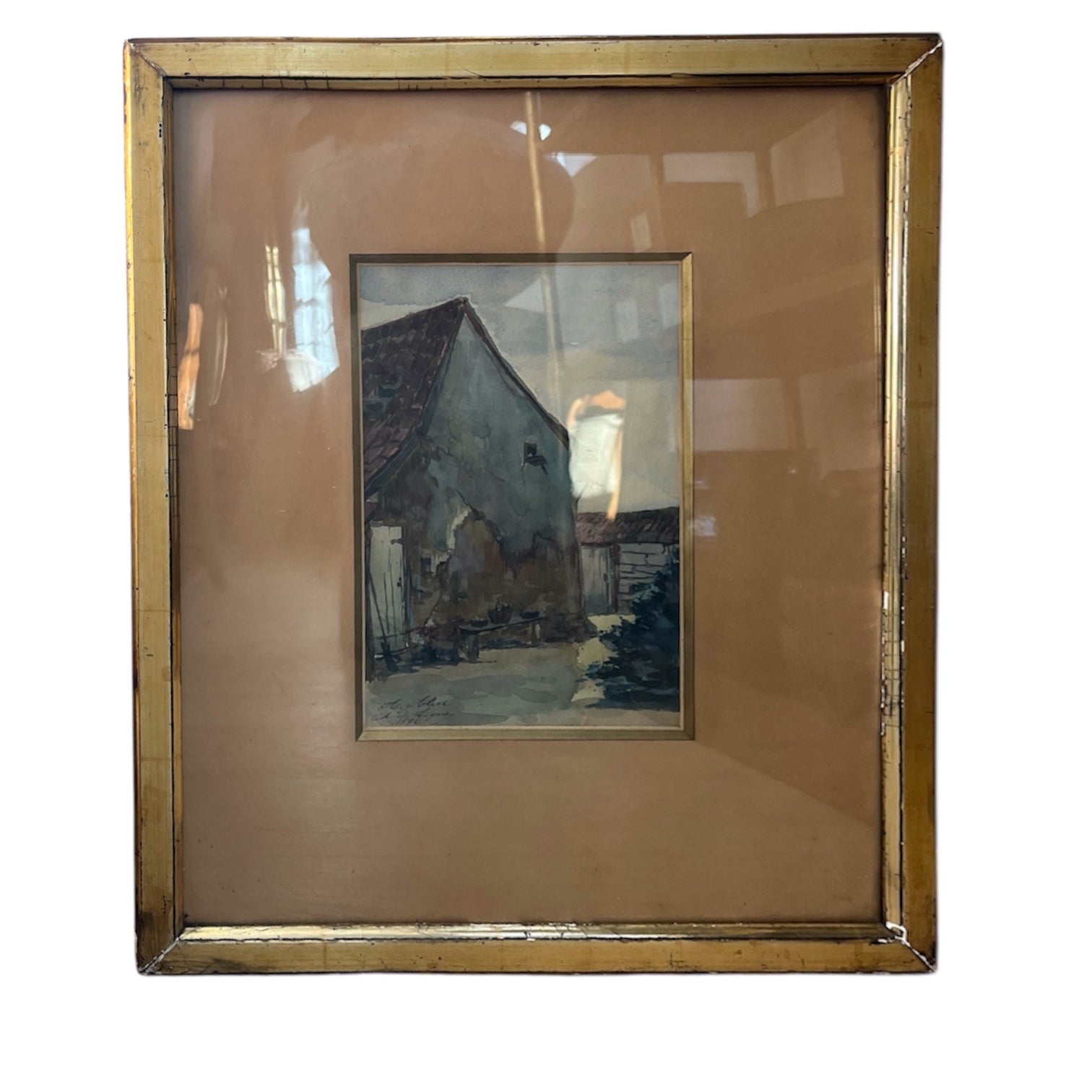 Vintage Belgium Watercolor Painting, 1896