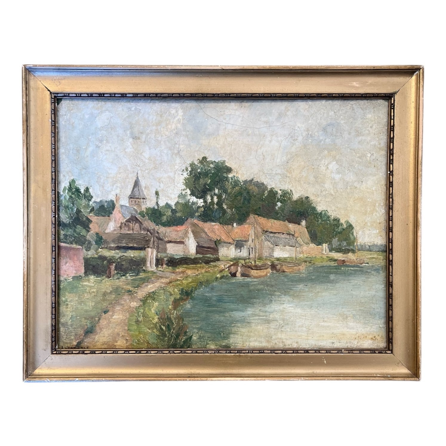 Vintage Provincial Village by Water Painting