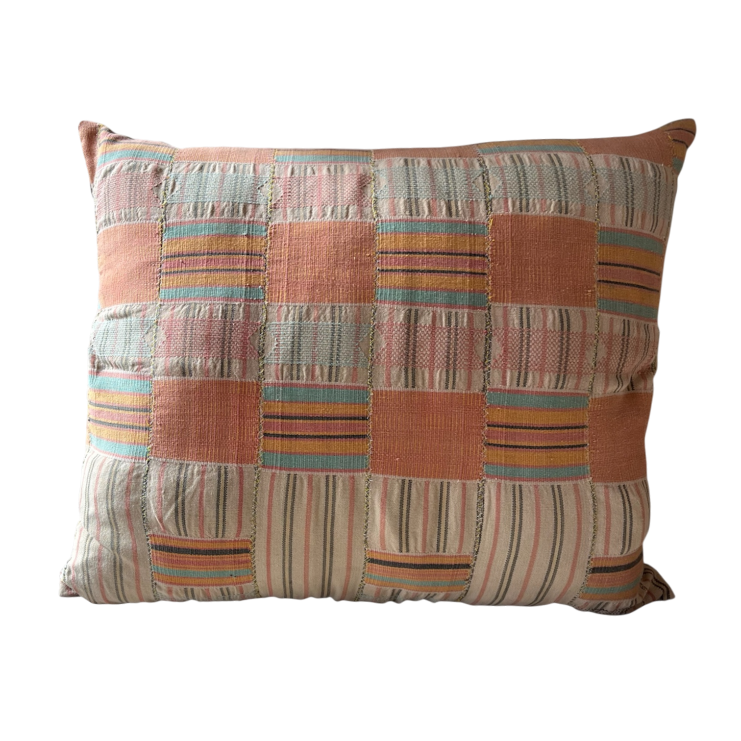 African Patchwork Textile Pillow, 17" x 21"