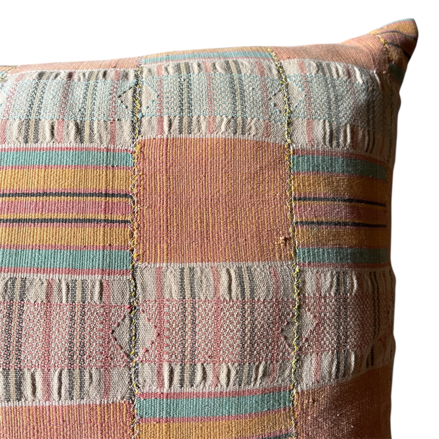 African Patchwork Textile Pillow, 17" x 21"