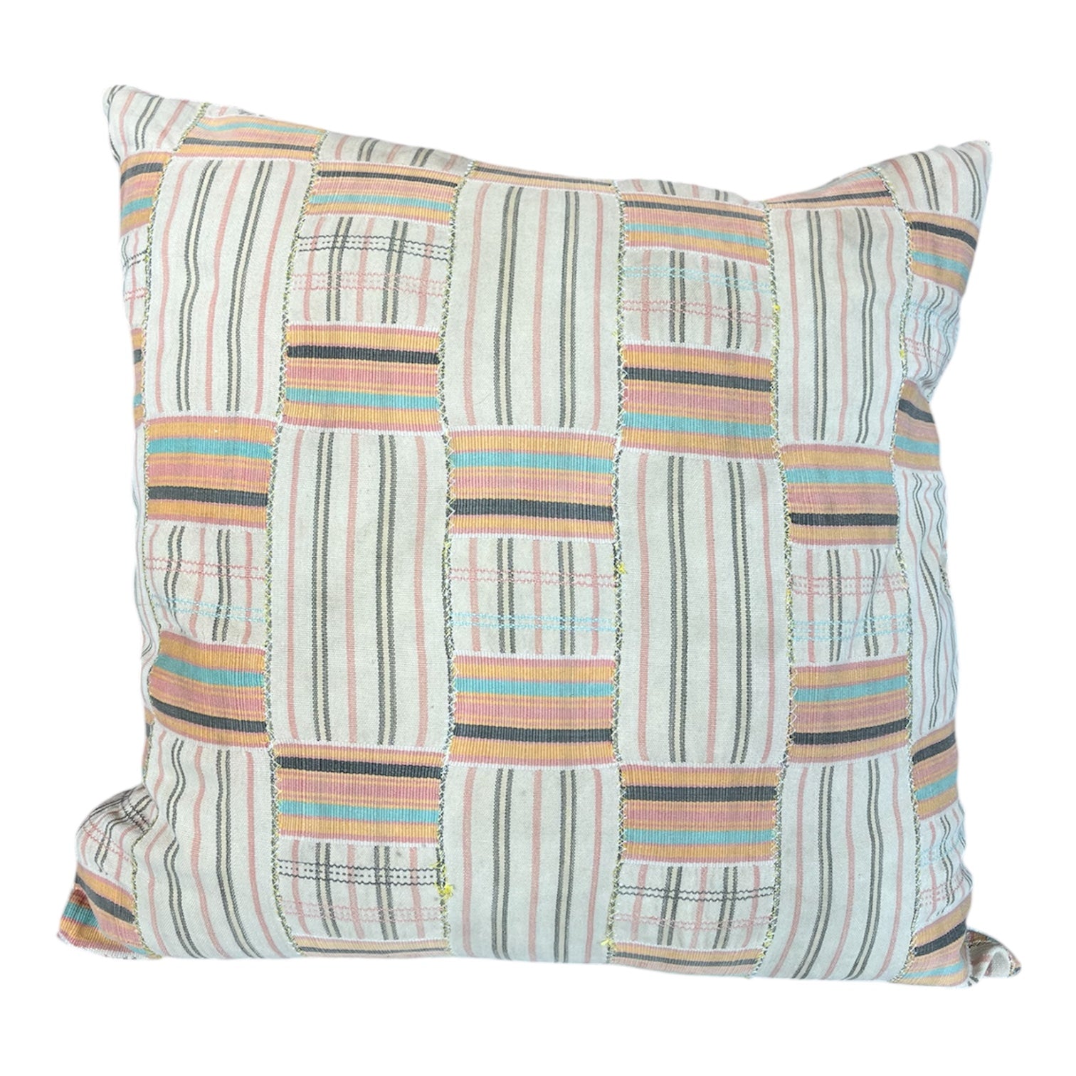 Vintage African Patchwork Textile Pillow, 22 x 22