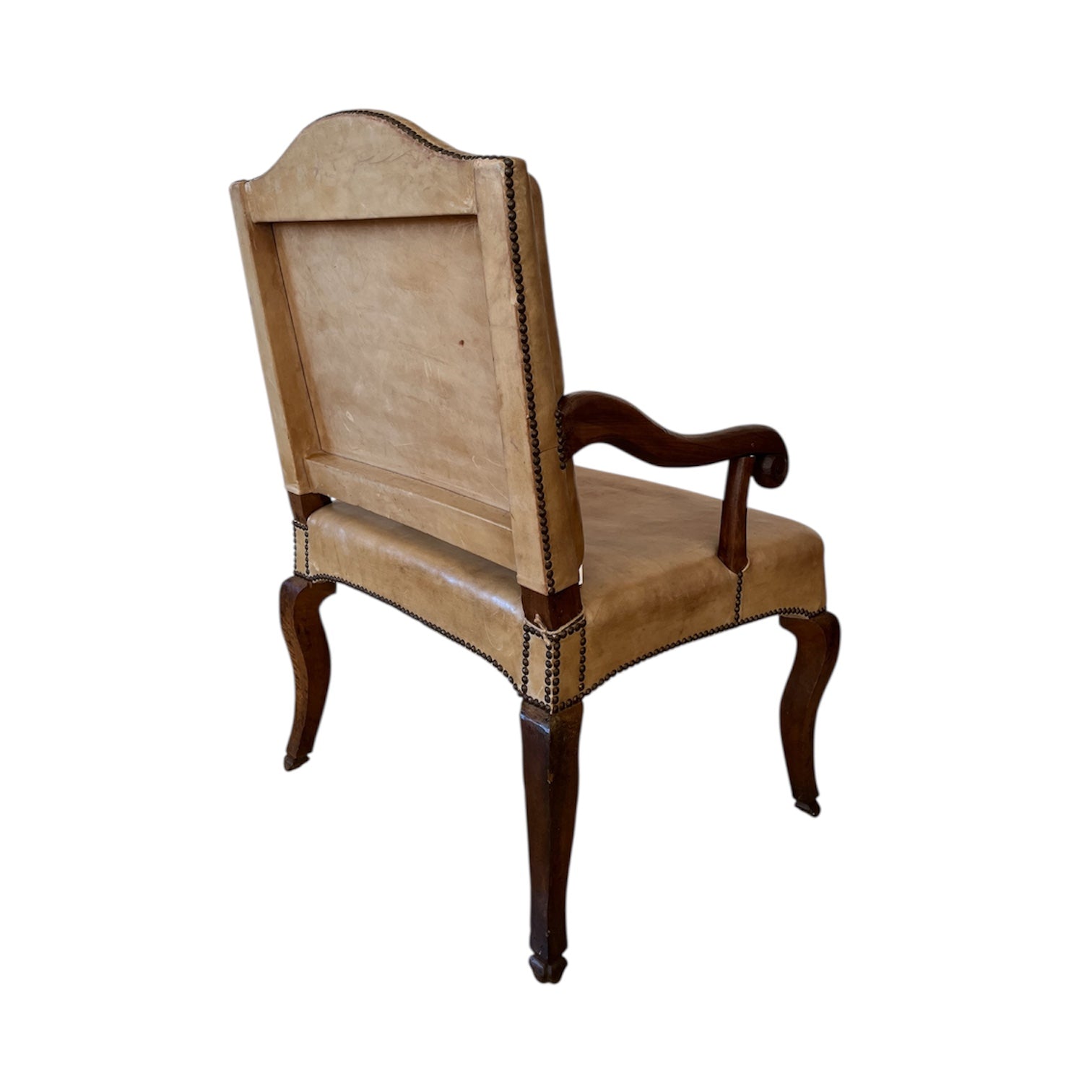Antique French Provincial Oak Library Chair w/leather Upholstery