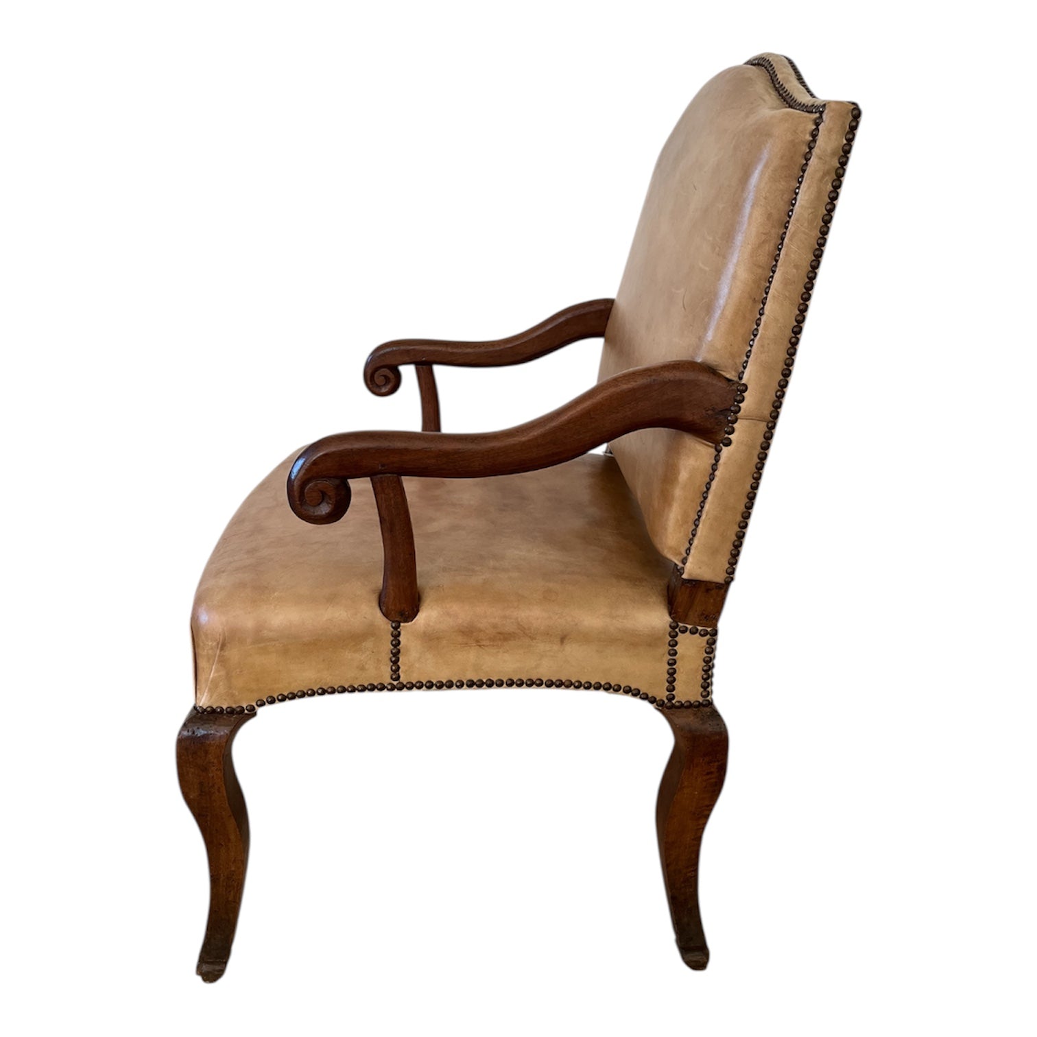 Antique French Provincial Oak Library Chair w/leather Upholstery