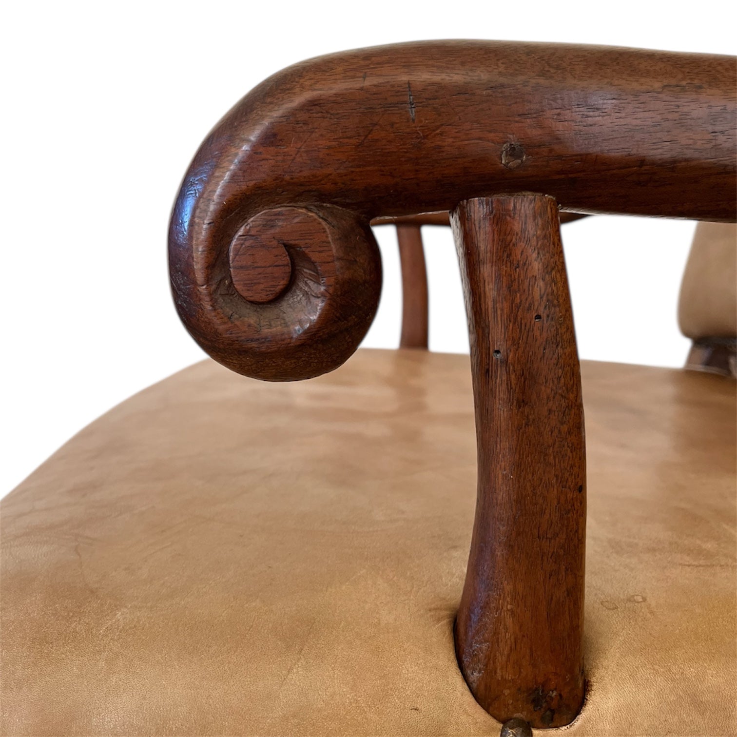 Antique French Provincial Oak Library Chair w/leather Upholstery