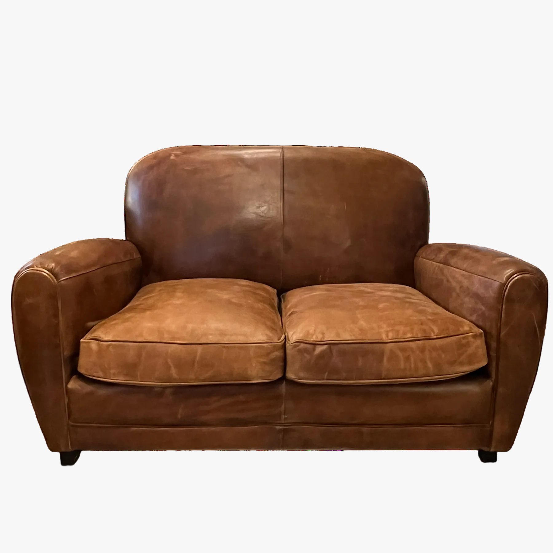 Vintage French Art Deco Leather Club Loveseat