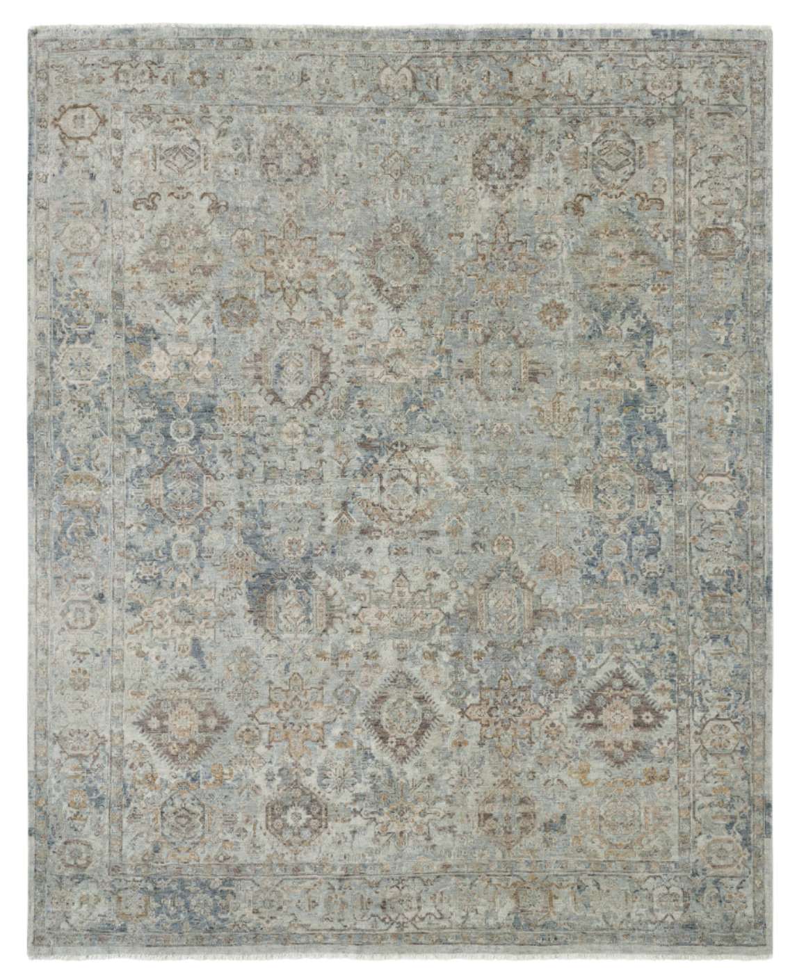 Hand Knotted 100% Wool Rug Traditional Design Vintage Inspired Moody Blues