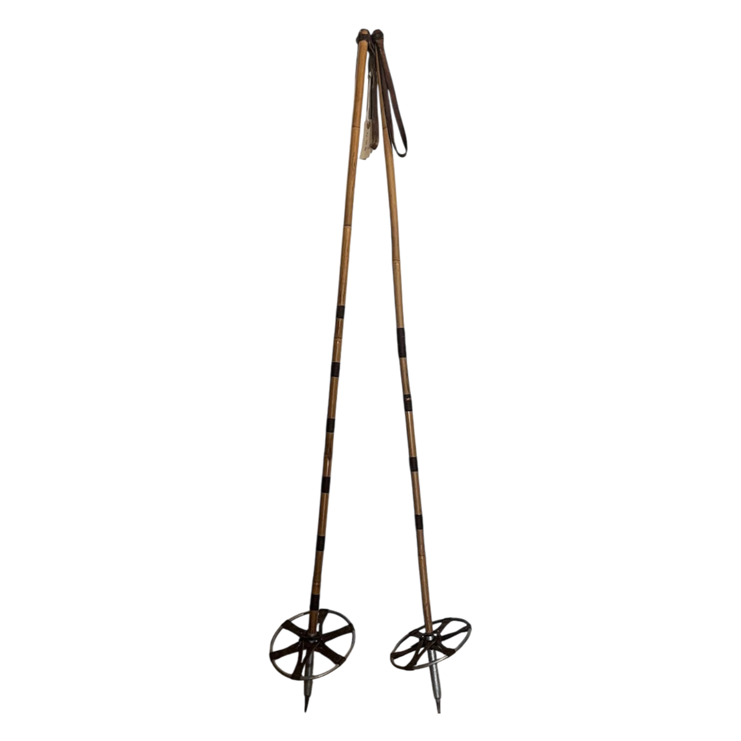 Vintage Bamboo and Leather Ski Poles
