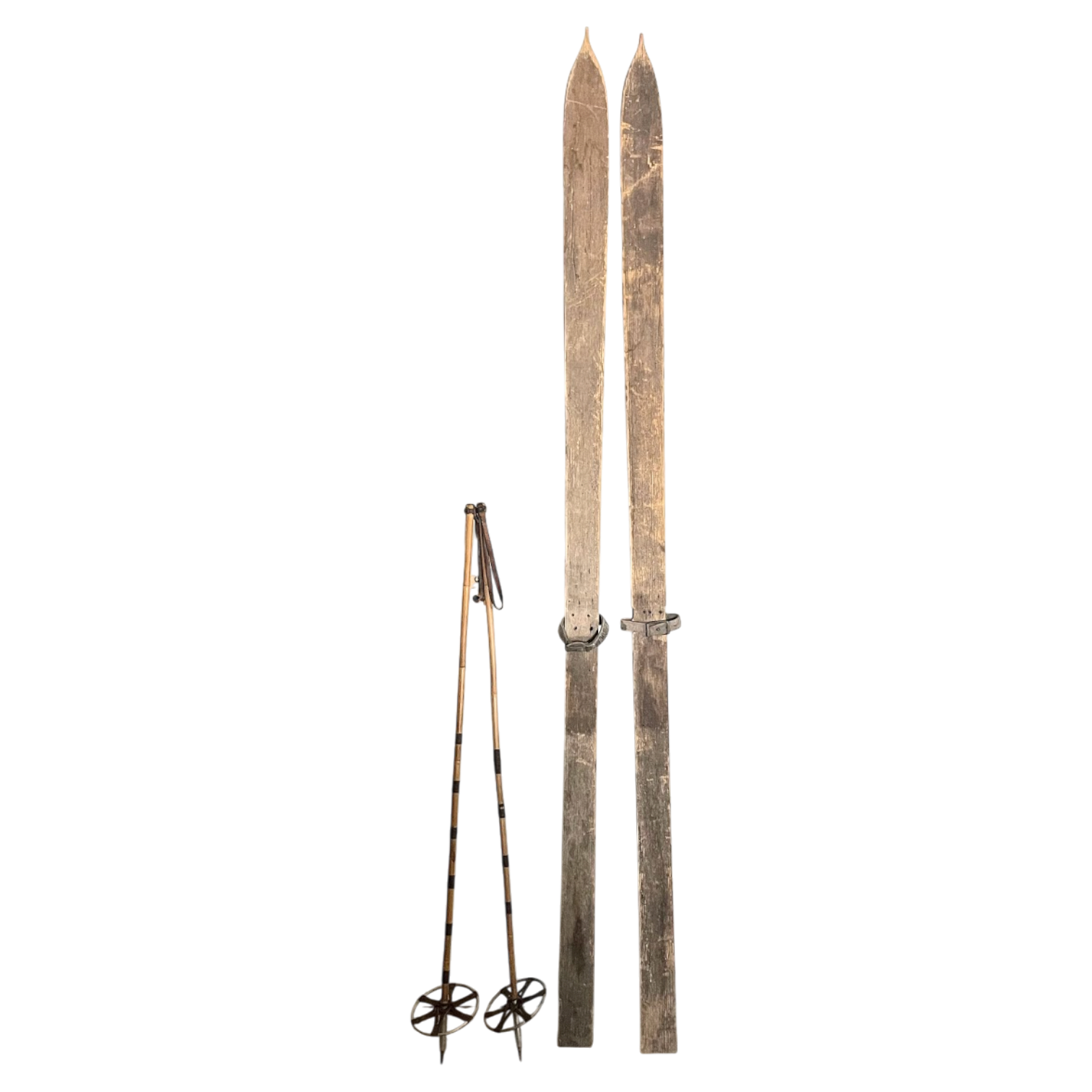 Vintage Bamboo and Leather Ski Poles