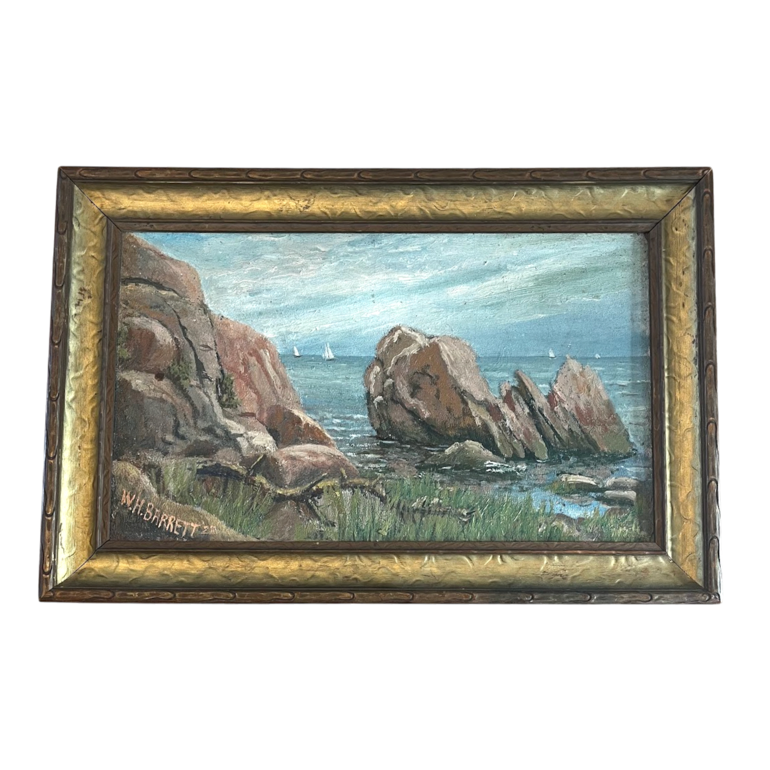 Vintage Rocky Shoreline Gilded Painting