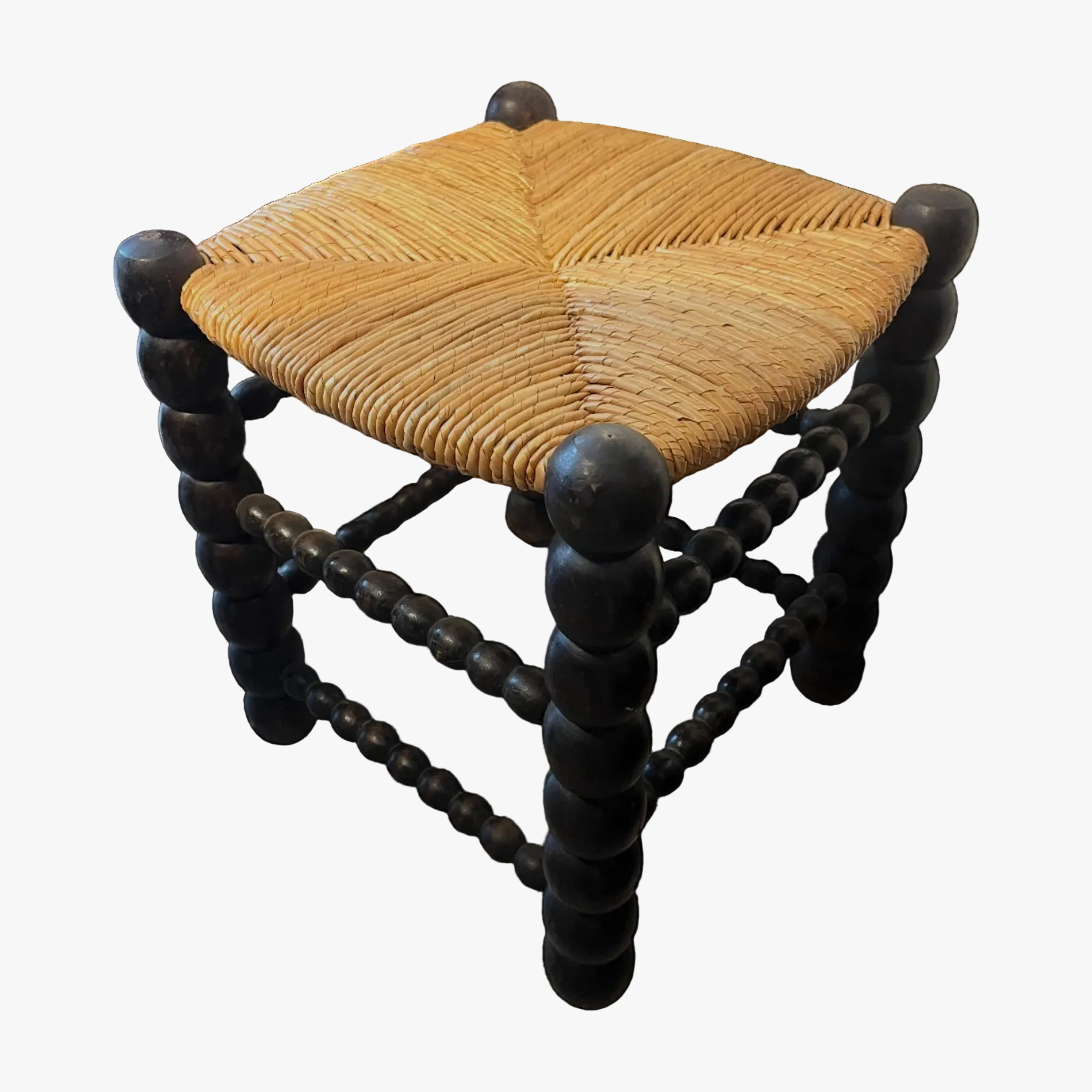 Antique Rush Bobbin Stool, Medium