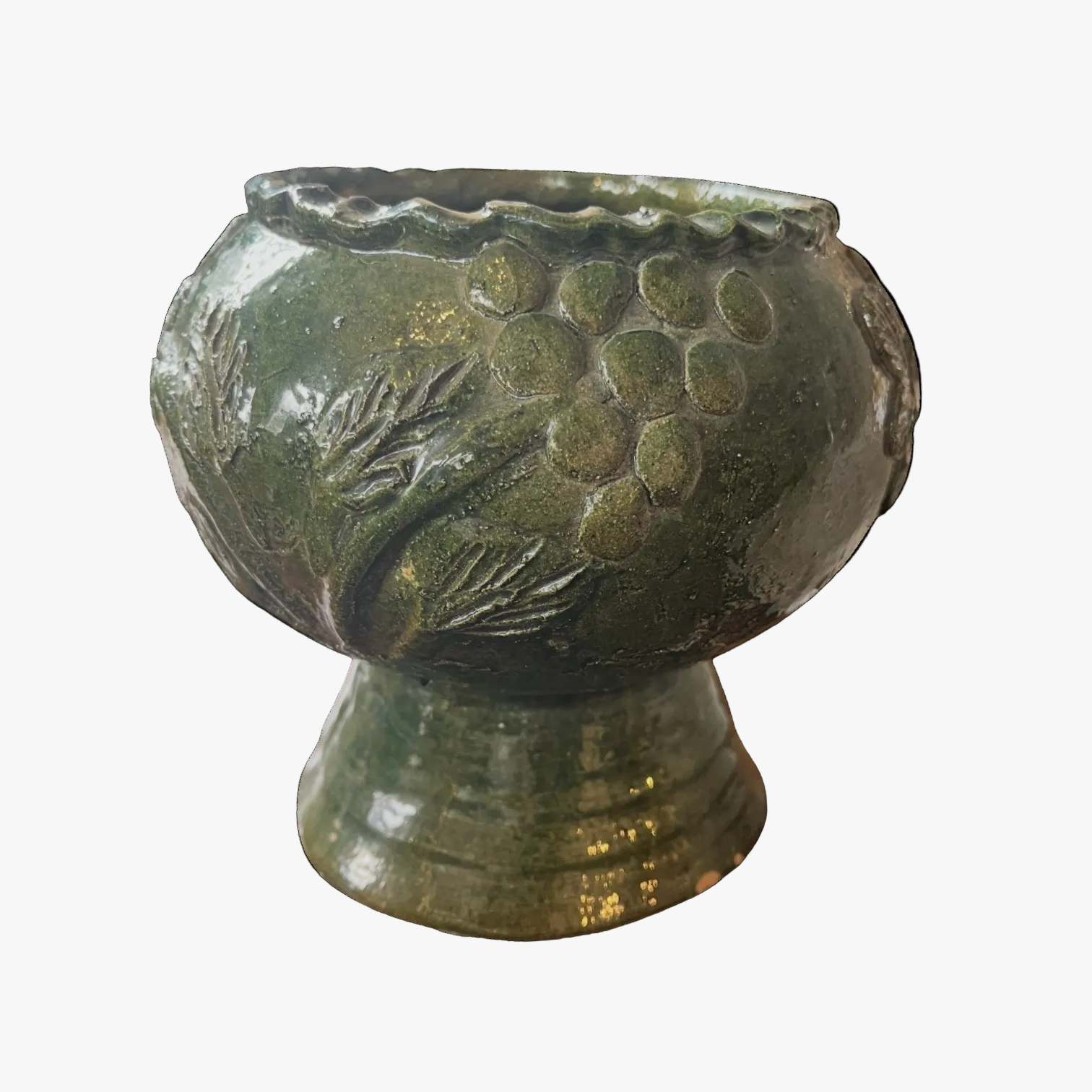 Majolica Floral Rounded Pedestal Bowl, Green