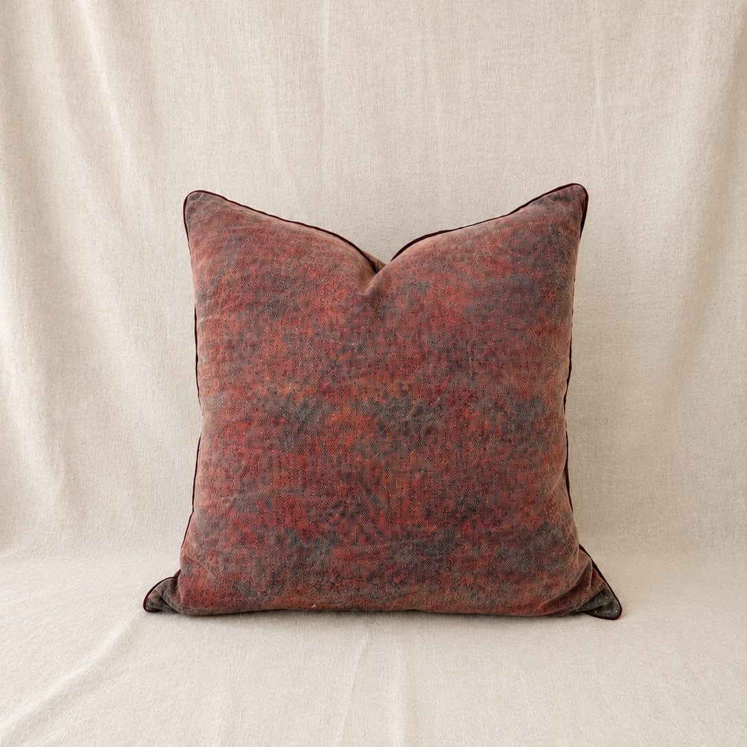 Washed Burgundy Pillow with Piping, 23 x 23